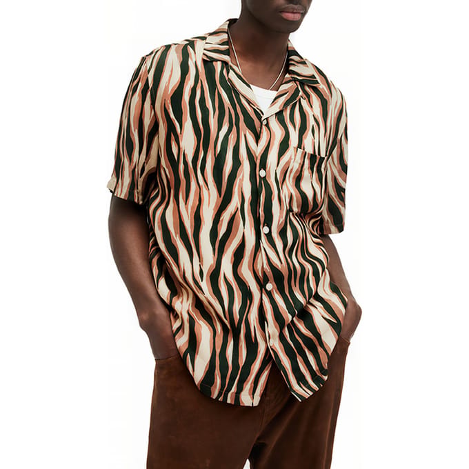 AllSaints Fired Ss Shirt Camel Brown Maat: M | Casual Overhemden Outlet | Heren | Bruin