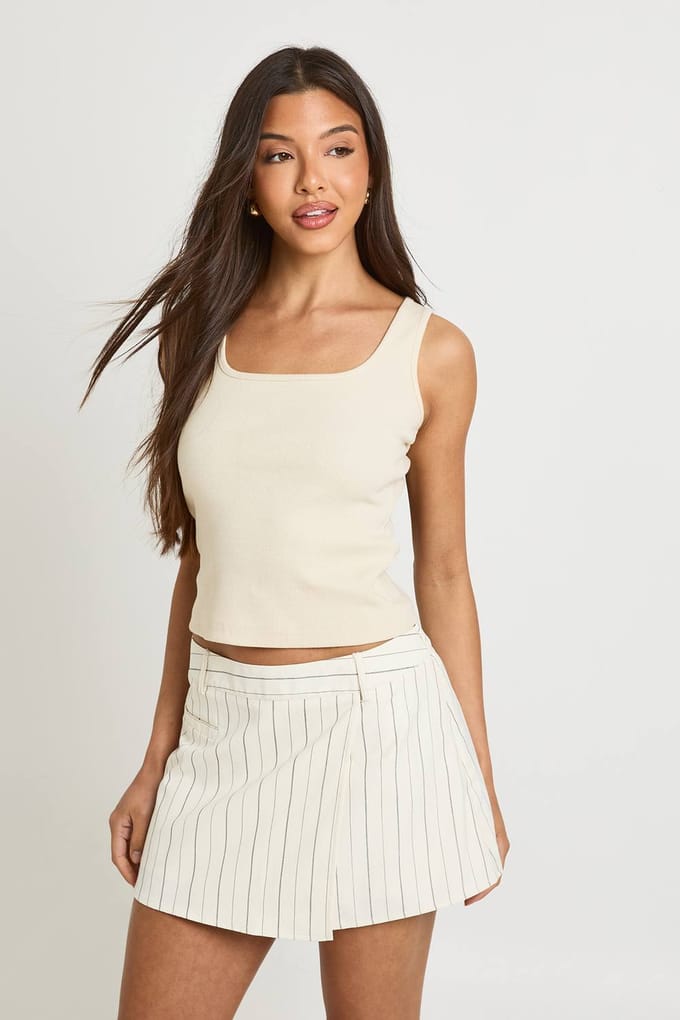 boohoo Dames Gestreepte Crêpe Wikkel-skort | Ecru | Maat: 14