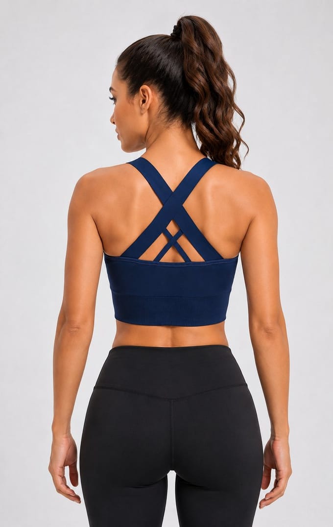 SparkNine Stride sport-bh - met uitneembare pads - M - blauw - cross-back - medium support - zacht & elastisch materiaal