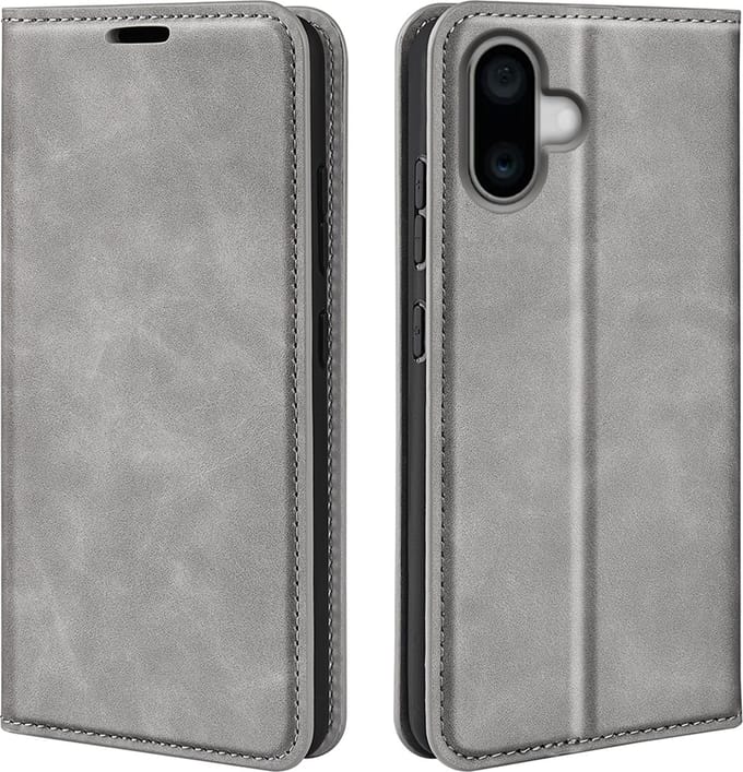 MobyDefend Hoesje - Geschikt voor iPhone 16 Plus - Luxe Wallet Bookcase (Magnetische Sluiting) - Grijs
