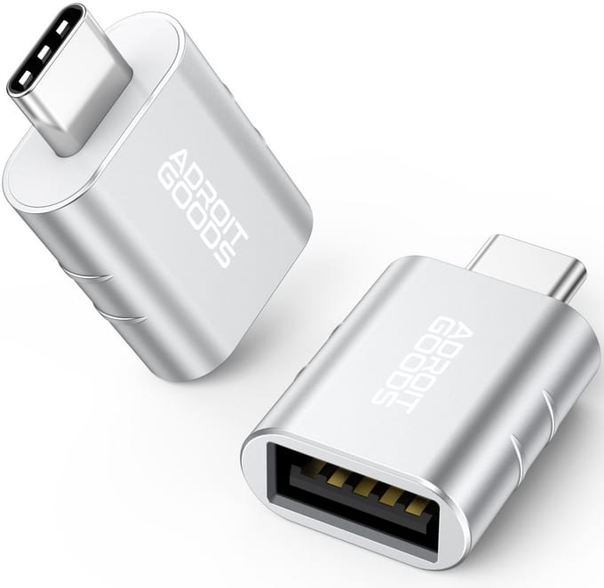 AdroitGoods Set van 2 USB-C naar USB-A 3.1 Adapter - 2 stuks - Converter - USB C to USB A HUB - Silver