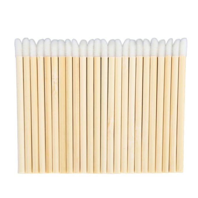 100 stuks Wegwerp Lipborstel met Bamboe Handvat Draagbaar Make-up Hulpmiddel Lipgloss Applicator voor Keukenapparaat beige