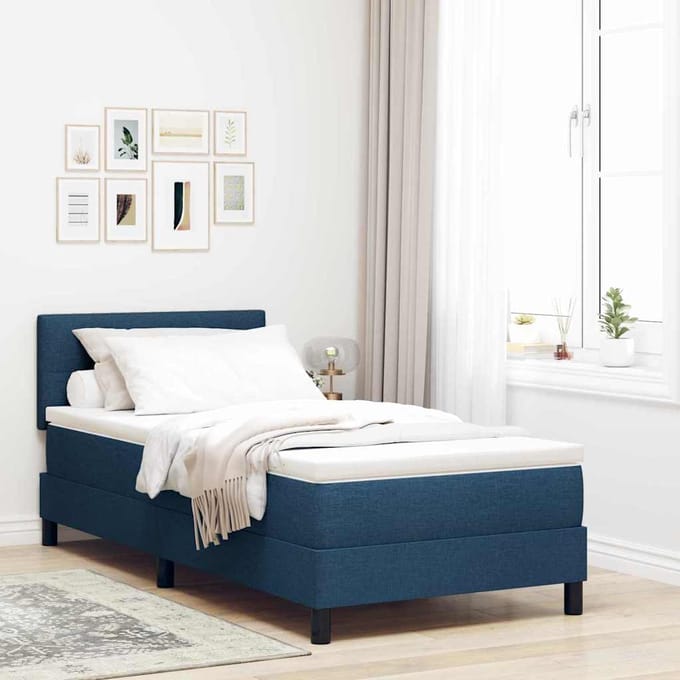 vidaXL - Boxspring - bed - met - LED-stripverlichting - Blauw - 100 - x - 200 - cm - Stof