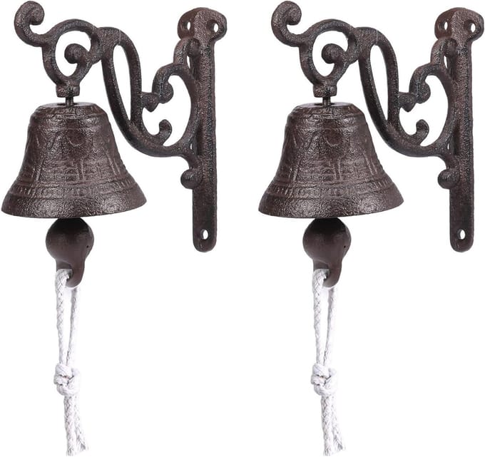 Deurbel Set - Gietijzeren Bel - Maaltijden Aankondigen - Heldere Klank - 2 Stuks - Brons