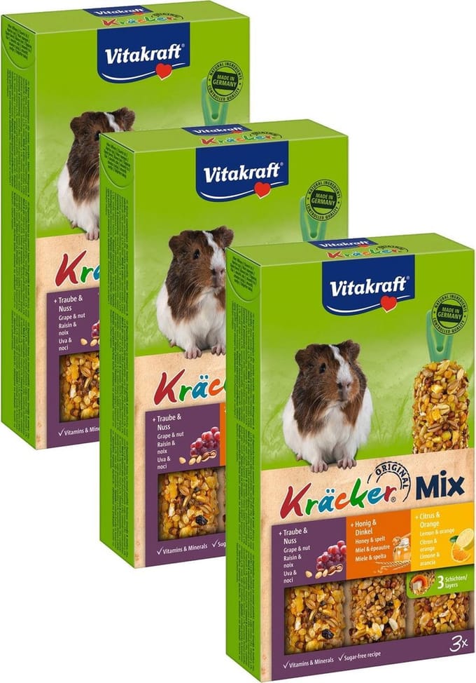Vitakraft Cavia Kracker 3in1 - Knaagdiersnack - 3 x Honing&Popcorn&Active