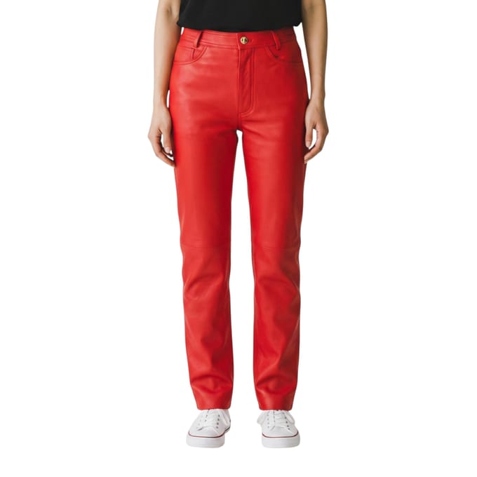 Dames Red Lamb Leather 501 Biker Jeans - Sogndal