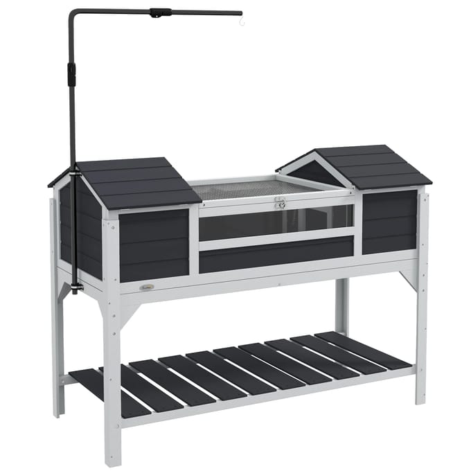 PawHut Schildpaddenhuis - Vurenhout - 122x56,5x93cm - Grijs