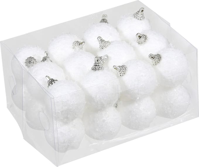 Othmar Decorations Kerstballen - klein formaat - 24x stuks - wit - D4 cm - sneeuw effect - kunststof