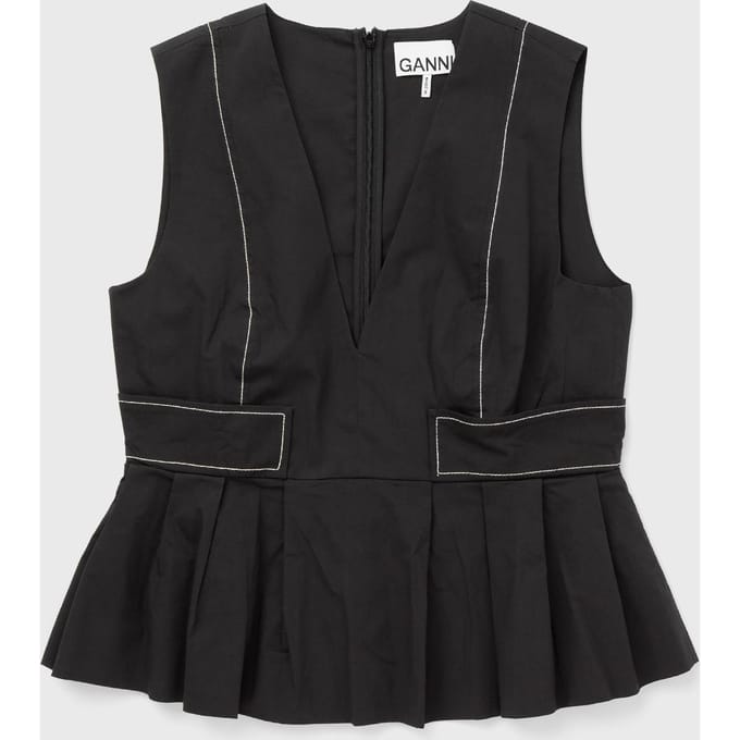 Stretch Cotton V-neck Pocket Blouse