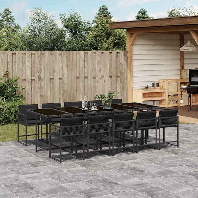 vidaXL - 11-delige - Tuinset - met - kussens - poly - rattan - zwart