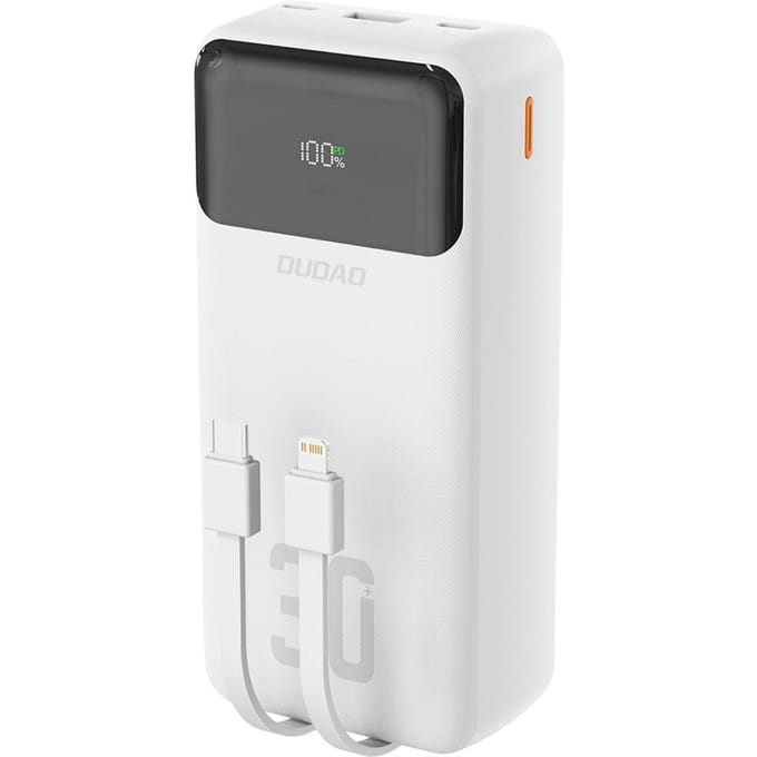 Batterie Externe 30000mAh USB-A USB-C K15Max PD 22.5W Avec Câbles USB-C iPhone Lightning - Blanc