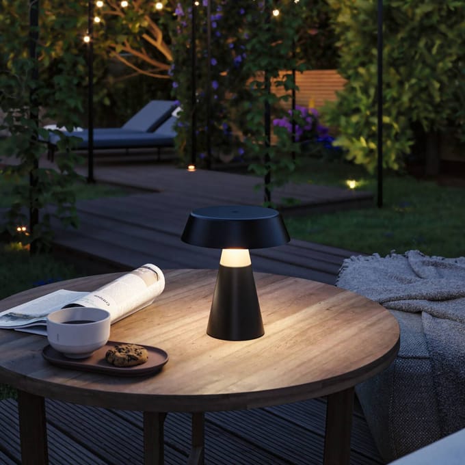 Paulmann LED tafellamp op accu Lirox, zwart/beige 20 cm IP44