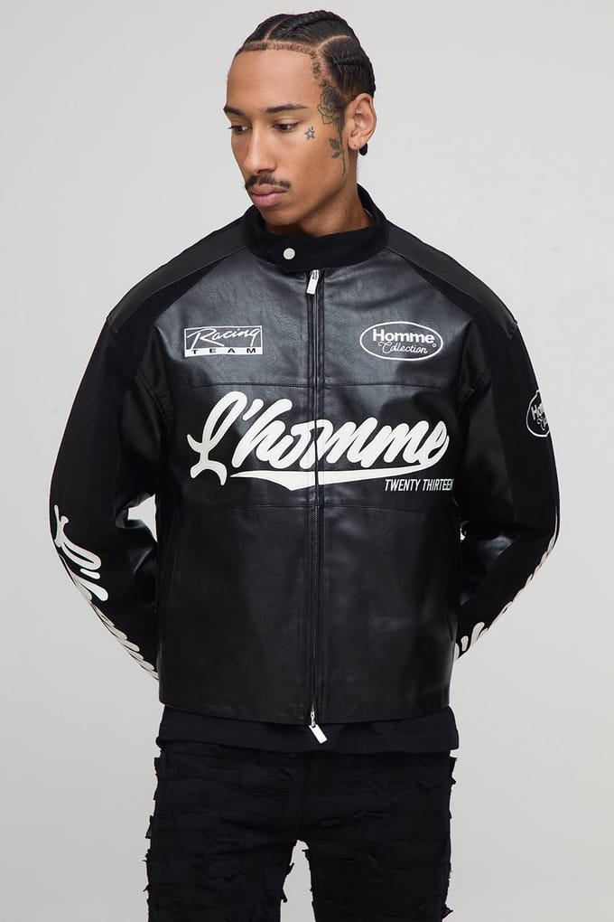Boxy Fit Tumbled PU Heren Moto Jas | Black | Size Medium