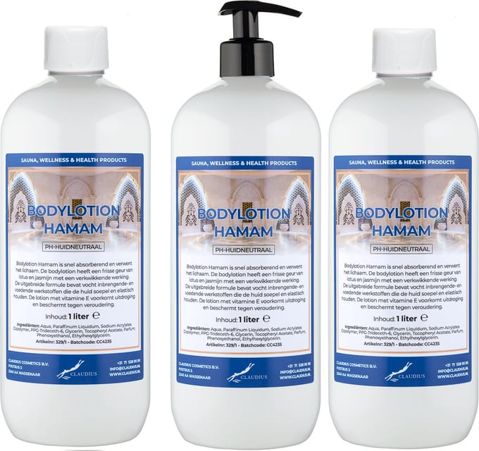 Bodylotion Hamam 1 Liter - met gratis pomp - set van 3 stuks
