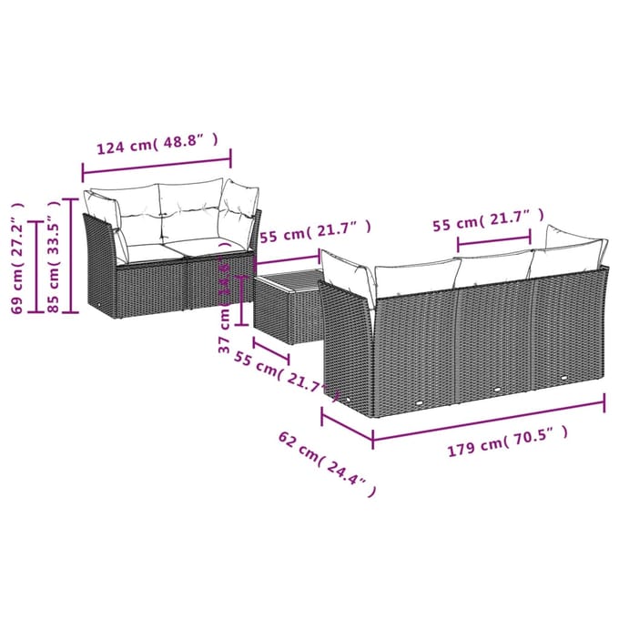 vidaXL - 6-delige - Loungeset - met - kussens - poly - rattan - beige