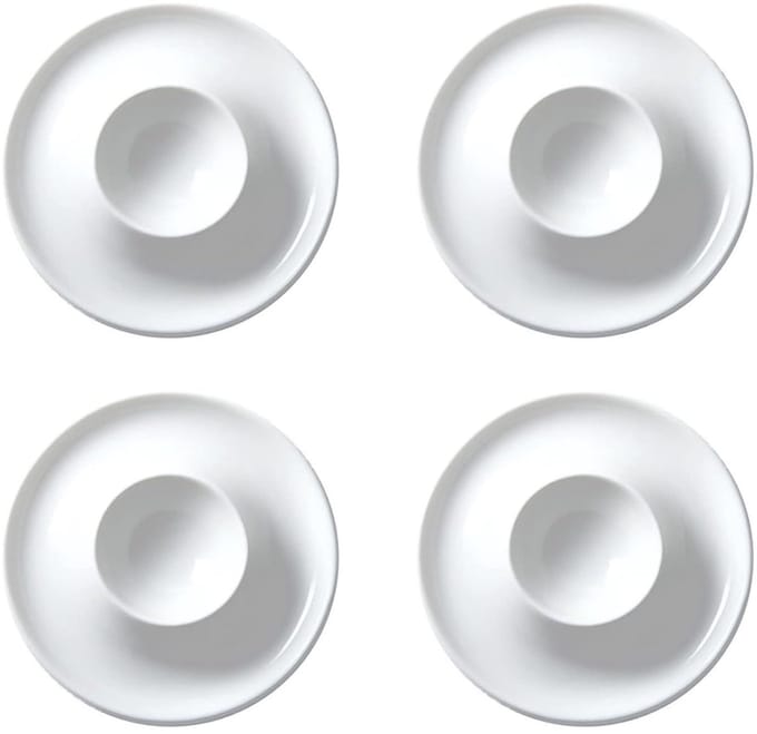 4 stuks keramische eierdopjes, eierdopjes, wit, met legplank, eierstandaard, geschikt voor keuken eetkamer (Orbicular 9 x 9 x 2,5)
