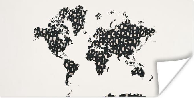 Wereldkaarten - Wereldkaart - Cijfers - Zwart - 160x80 cm