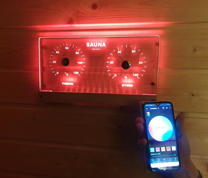 Saunia - Led - Thermo- & Hygrometer - 12V - Wisselende kleuren