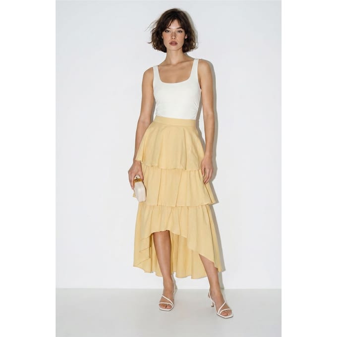 Hoog Taille Katoenen Poplin Midi Rok