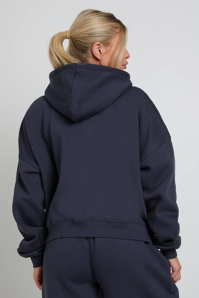 Dames Dsgn Studio Badstof Applicatie Hoodie Met Rits | Midnight Blue | Maat: Medium