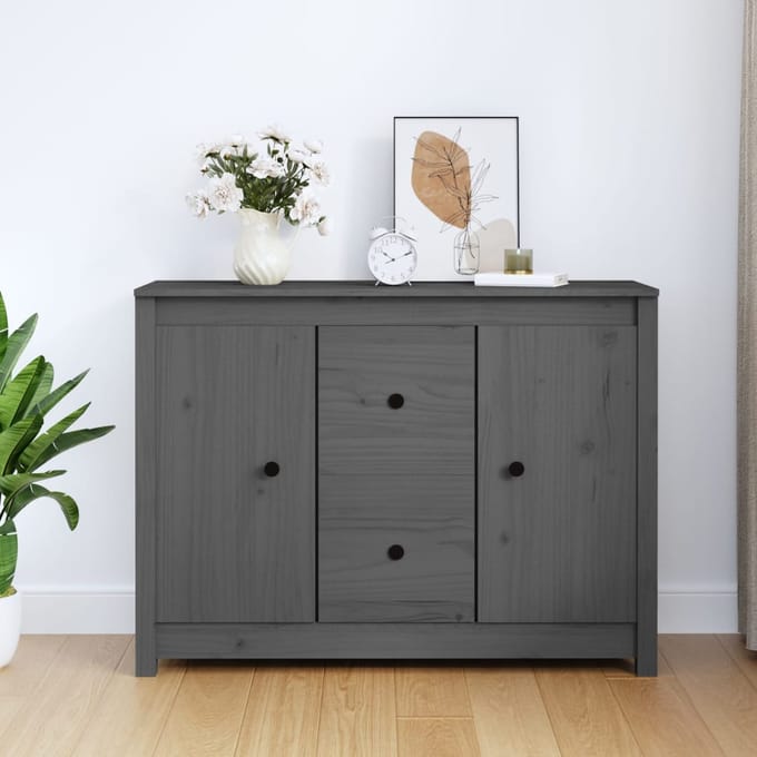 vidaXL - Dressoir - 100x35x74 - cm - massief - grenenhout - grijs