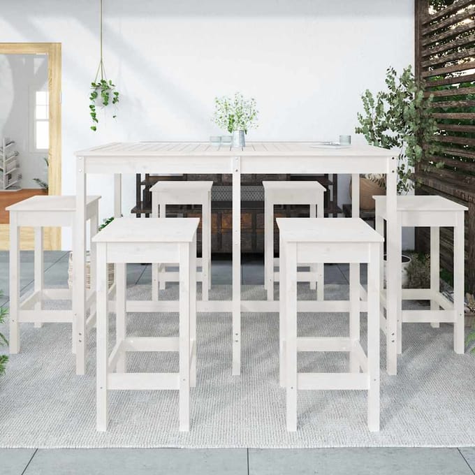 vidaXL - 7-delige - Tuinbarset - massief - grenenhout - wit