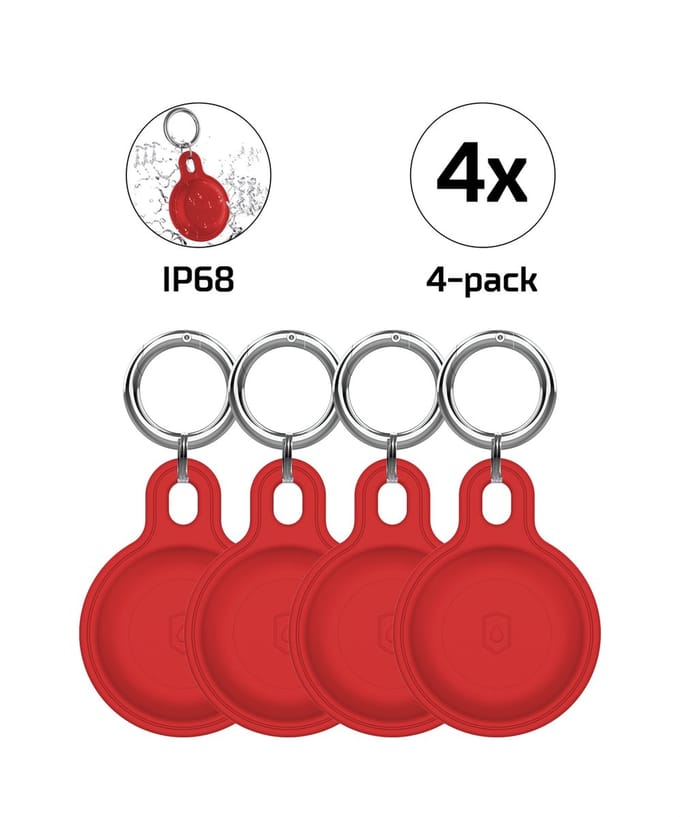 Tectier AirTag Sleutelhanger Siliconen Waterdicht IP68 4 Stuks - Rood