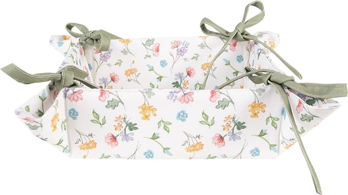 Clayre & Eef Broodmand 35x35x8 cm Wit Groen Katoen Bloemen