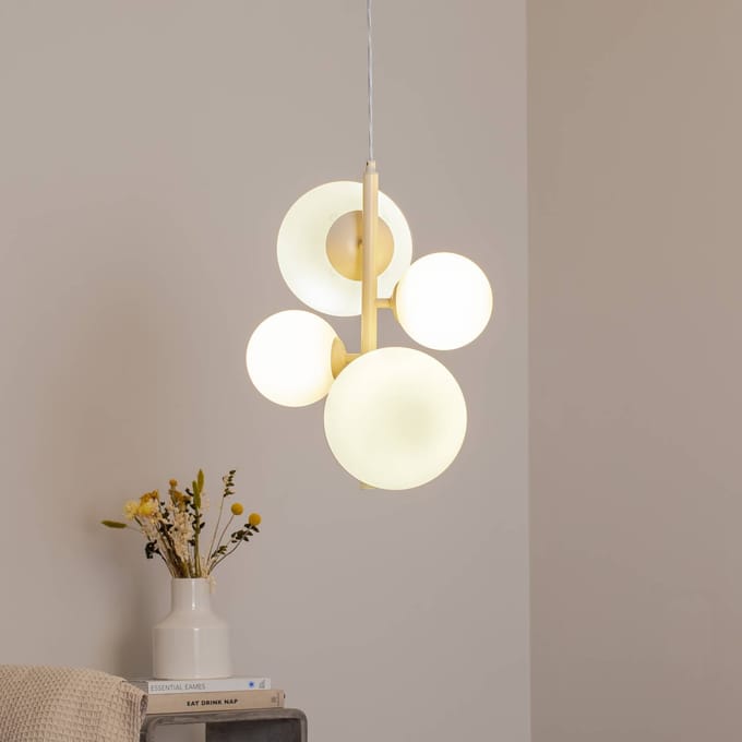 ALDEX Hanglamp Dione, opaal/crème, 4-lamps