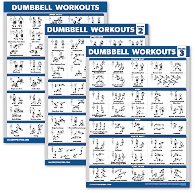 Dumbbell Workout Posters Set voor Thuisgym - Gelamineerd Oefenkaarten (18" x 24")