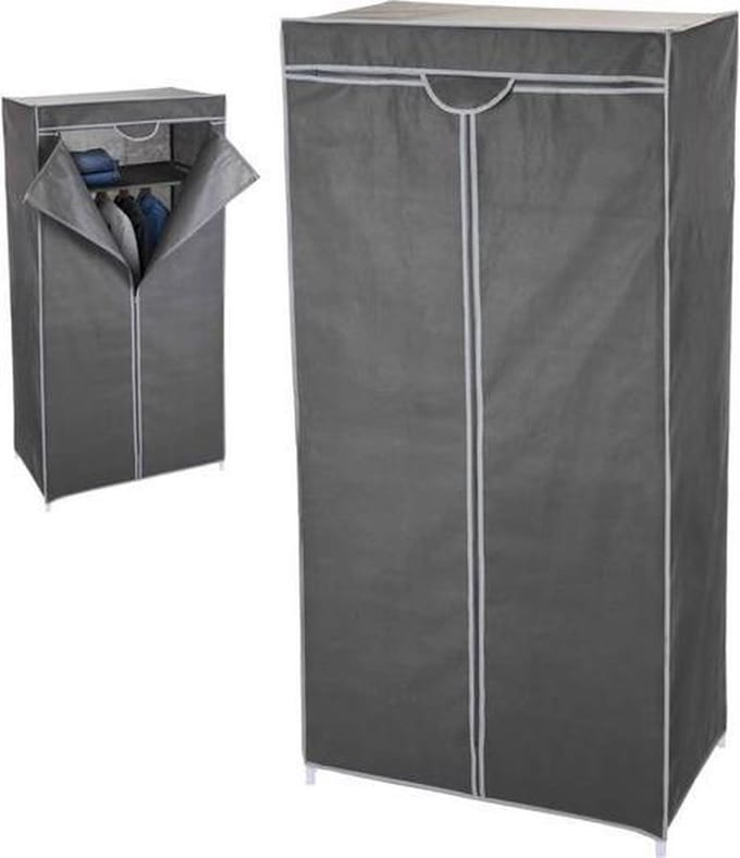 Storage Solutions Kledingkast Opvouwbaar - Garderobekast - 75 x 46 x 160 cm - Met ritssluiting - Grijs