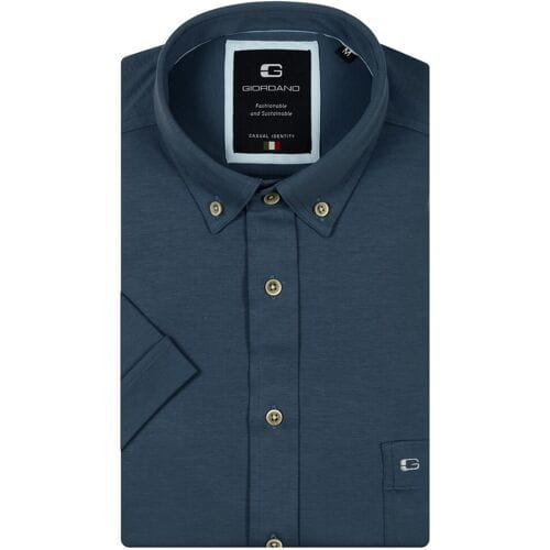 Giordano Overhemd League Soft Liquid Cotton Jersey Short Sleeve Button-Down Denim Blue / male