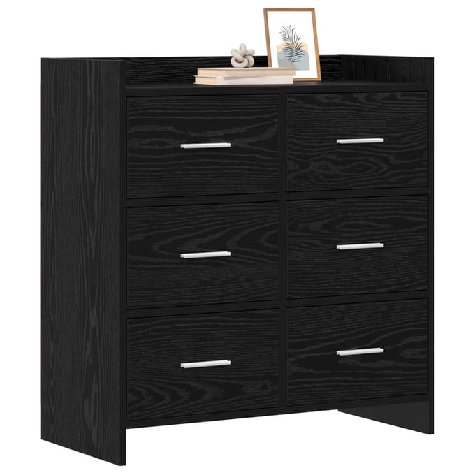 vidaXL - Dressoir - Zwart - eiken - 75 - x - 33 - x - 80 - cm - Bewerkt - hout