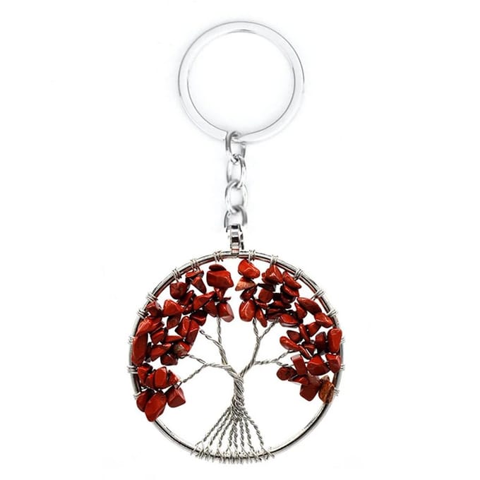 Porte-clés pendentif arbre de vie en gravier de cristal naturel Porte-clés pendentif arbre d'argent vert