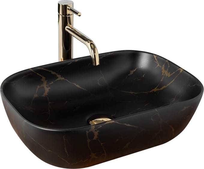 Rea Belinda Black Marble Mat Opzetwastafel Steen Imitatie 46,5x33,5 cm