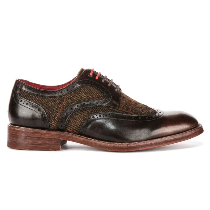 Justin Reess bruine leren tweed brogue schoenen voor mannen - Arlo
