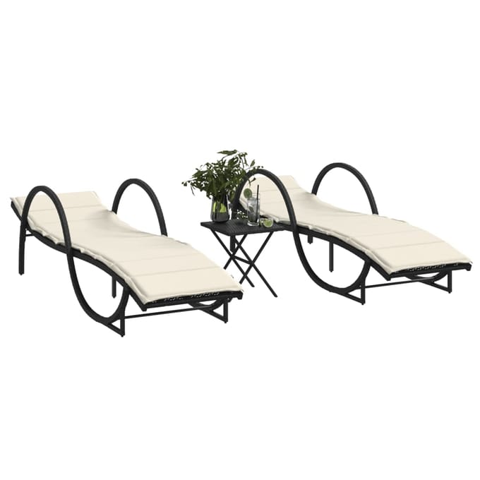vidaXL - Ligbedden - 2 - st - met - tafel - poly - rattan - zwart