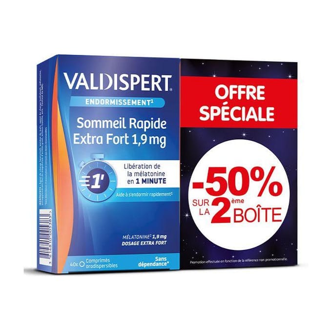 Valdispert Snel Slapen Extra Sterk 1,9 mg Melatonine Pak van 2 x 40 tabletten