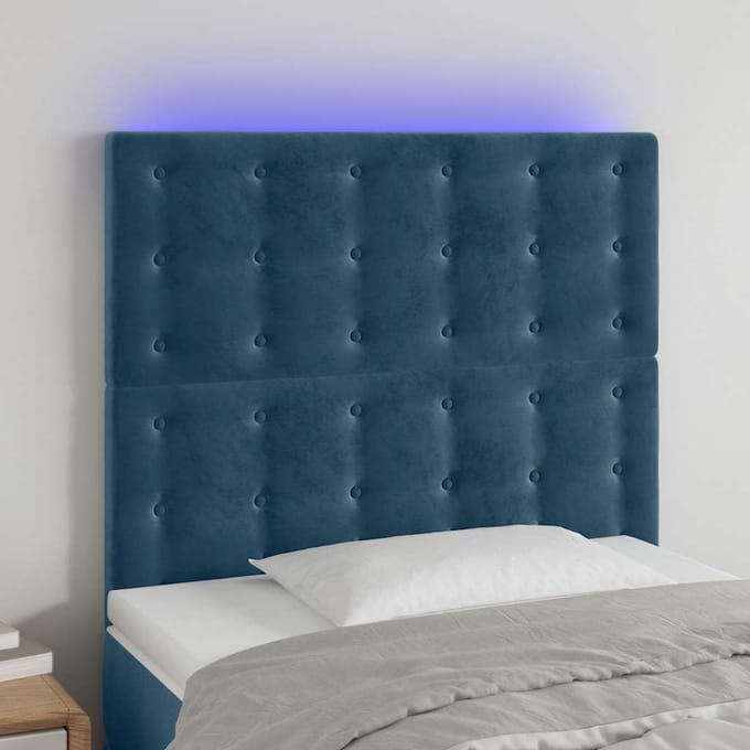 vidaXL - Hoofdbord - LED - 80x5x118/128 - cm - fluweel - donkerblauw
