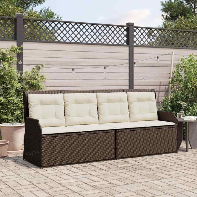 vidaXL - Tuinbankje - verstelbaar - met - kussens - poly - rattan - bruin