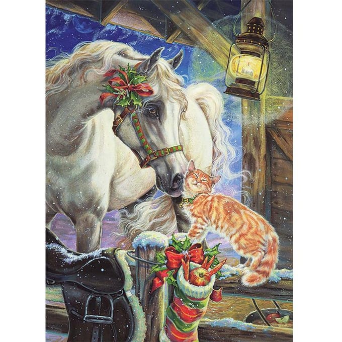 5d diamant broderie noël cheval baiser chat bricolage diamant peinture point de croix 20X30CM beige