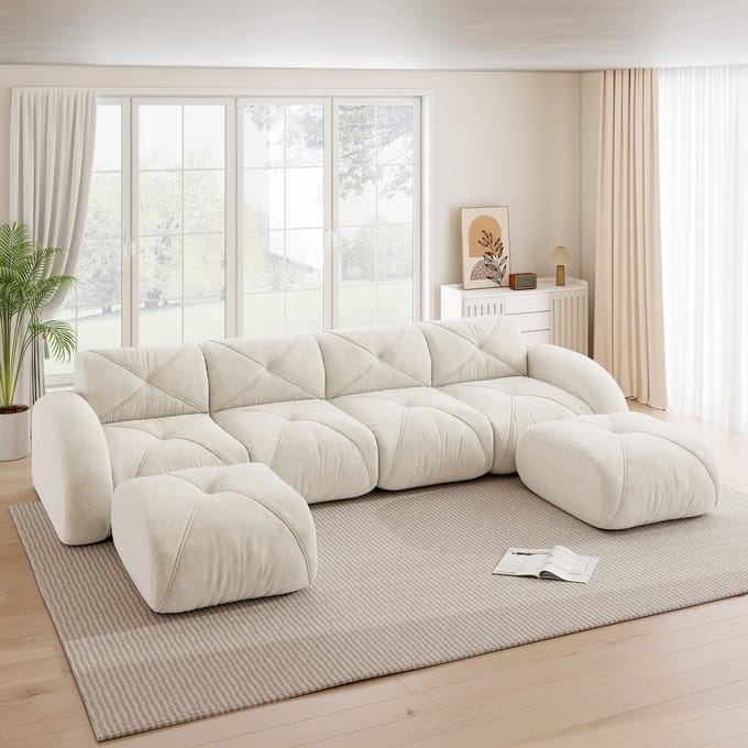 Wishdor - Modulair Bankstel - Frameloos En Antislip - Modern - Voor De Woonkamer - Chenille - Wit