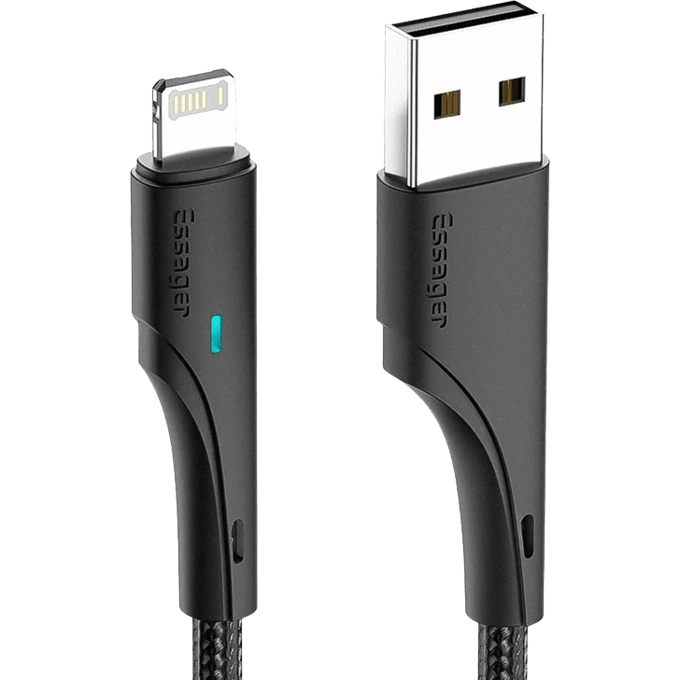 Essager Gewoven USB-A naar Lightning Kabel Zwart 2m