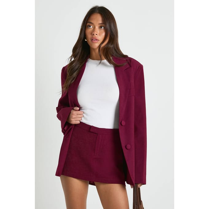 boohoo Dames Op maat gemaakte mini skort | Bordeaux Rood | Maat: 38