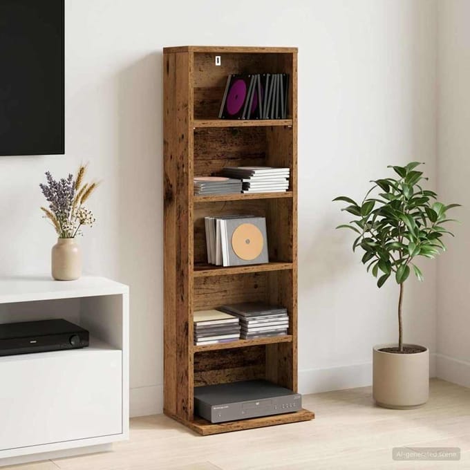 vidaXL - CD - Kast - Oud - hout - 33 - x - 23,5 - x - 97,5 - cm - Bewerkt - hout