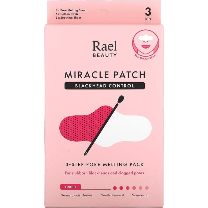 Rael, schoonheid, miracle patch, mee-eterscontrole, 3-staps porie-smeltende pack, 1 kit white