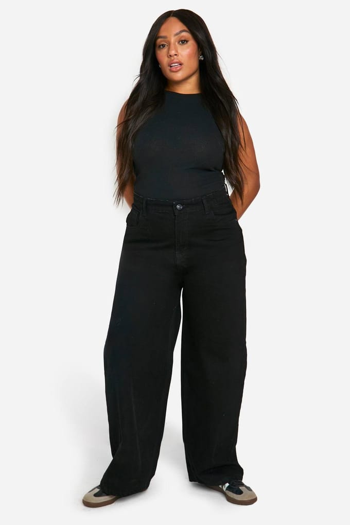 Dames Boohoo Basics Plus Straight Leg Jeans | True Black | Maat: 48