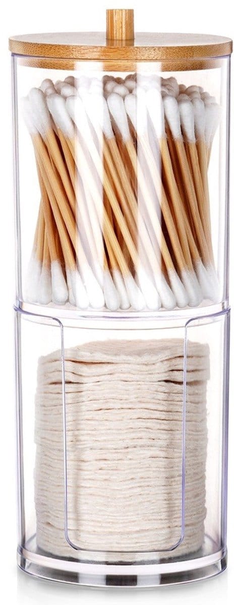 Vilde - Cosmetische Opbergbox - 2 Niveaus - Acryl - Bamboo Deksel