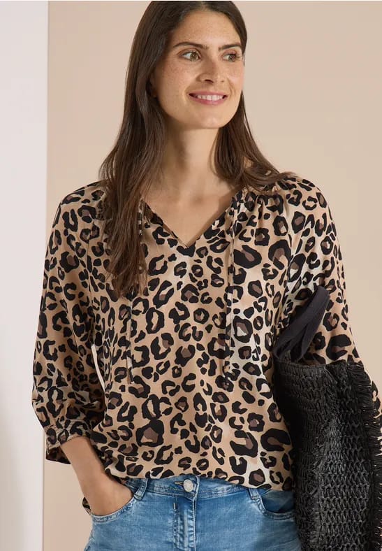 Tuniek met 3/4-mouwen, split in de hals en print