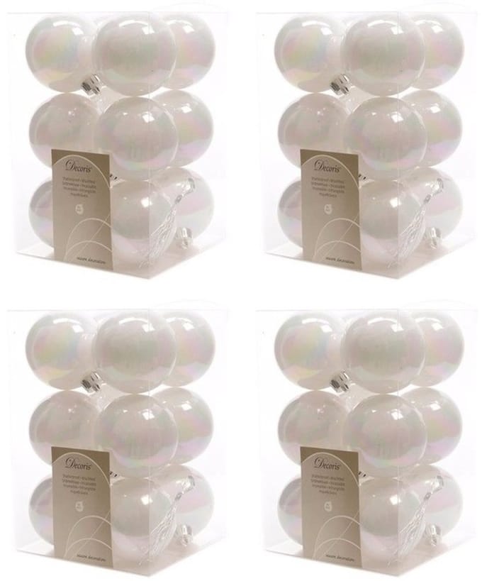 Decoris kerstballen - 48x st - parelmoer wit - D6 cm - kunststof - mat/glans - kerstversiering